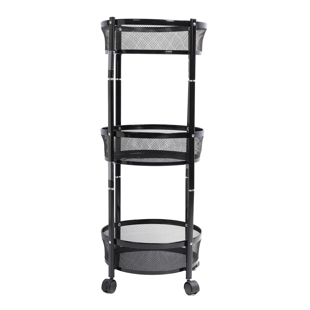 Cărucior mobil cu 3 niveluri, din oțel carbon, rotund, pliabil, pentru depozitare utilitară, cu roți blocabile pentru