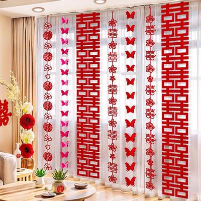 Suomei Home Hochzeitsvorhänge Deko: Doppeltes Glück Langer Streifen für Schlafzimmer & Neues Haus