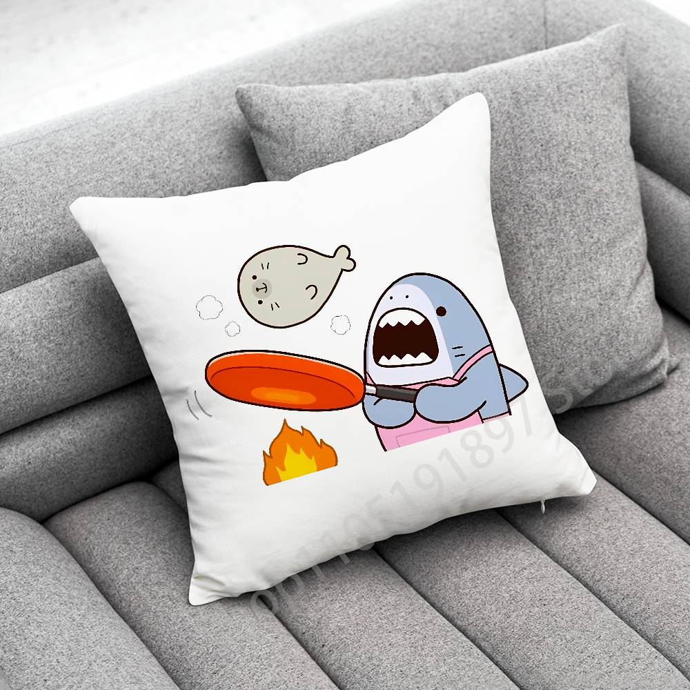 Funny Cartoon Blue Shark Throw Pillow Case For 50cm 40cm 55cm 45*45cm 30cm Square Bedroom Pillowcase Cover