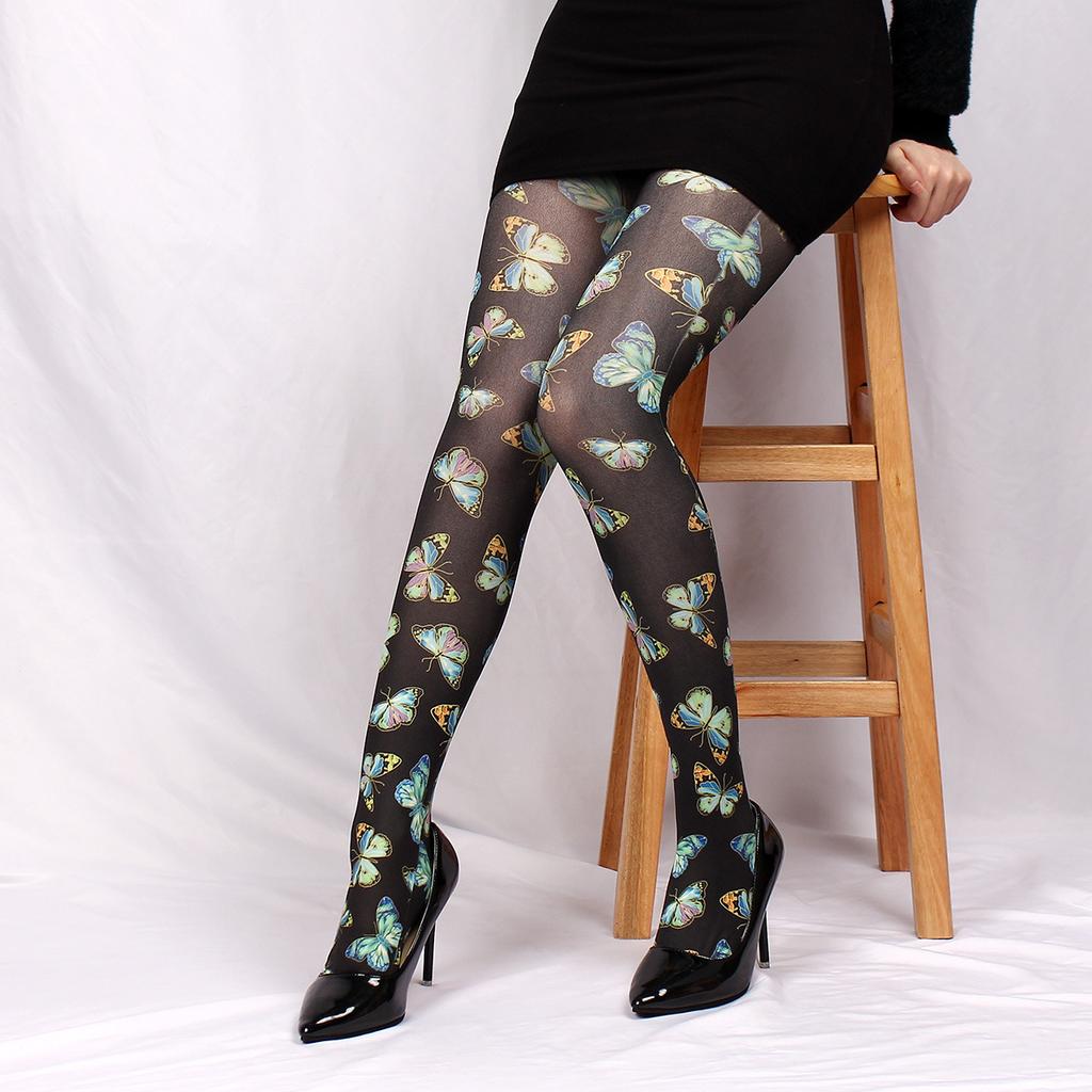 Spring Summer Thin Floral Print Pantyhose Versatile Butterfly Patterned Stockings Women's Tights Anti Snag Hosiery