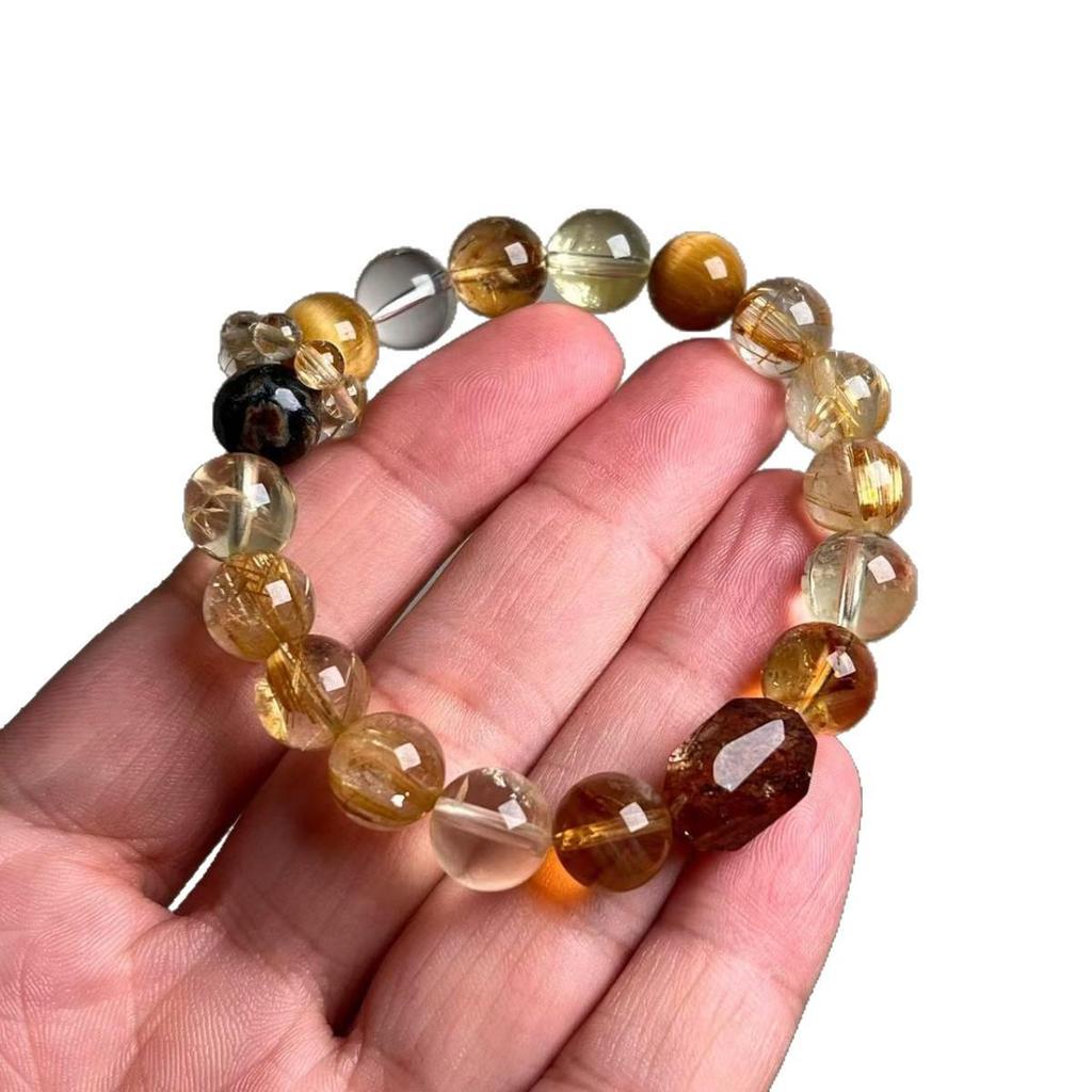 High-End Titanium Rutilated Quartz & White Crystal Ghost Inclusion Bracelet - Luxurious Fashion Design