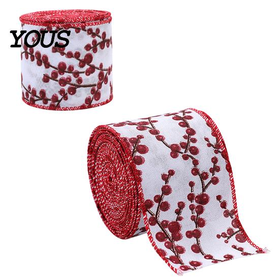 DIY Crafting Ribbon for Garlands Christmas Red Berry Ribbon, 2.2 Yards Imitation Linen 2.5 Inch Wide Holiday Decorative Trees Gift Box Packaging