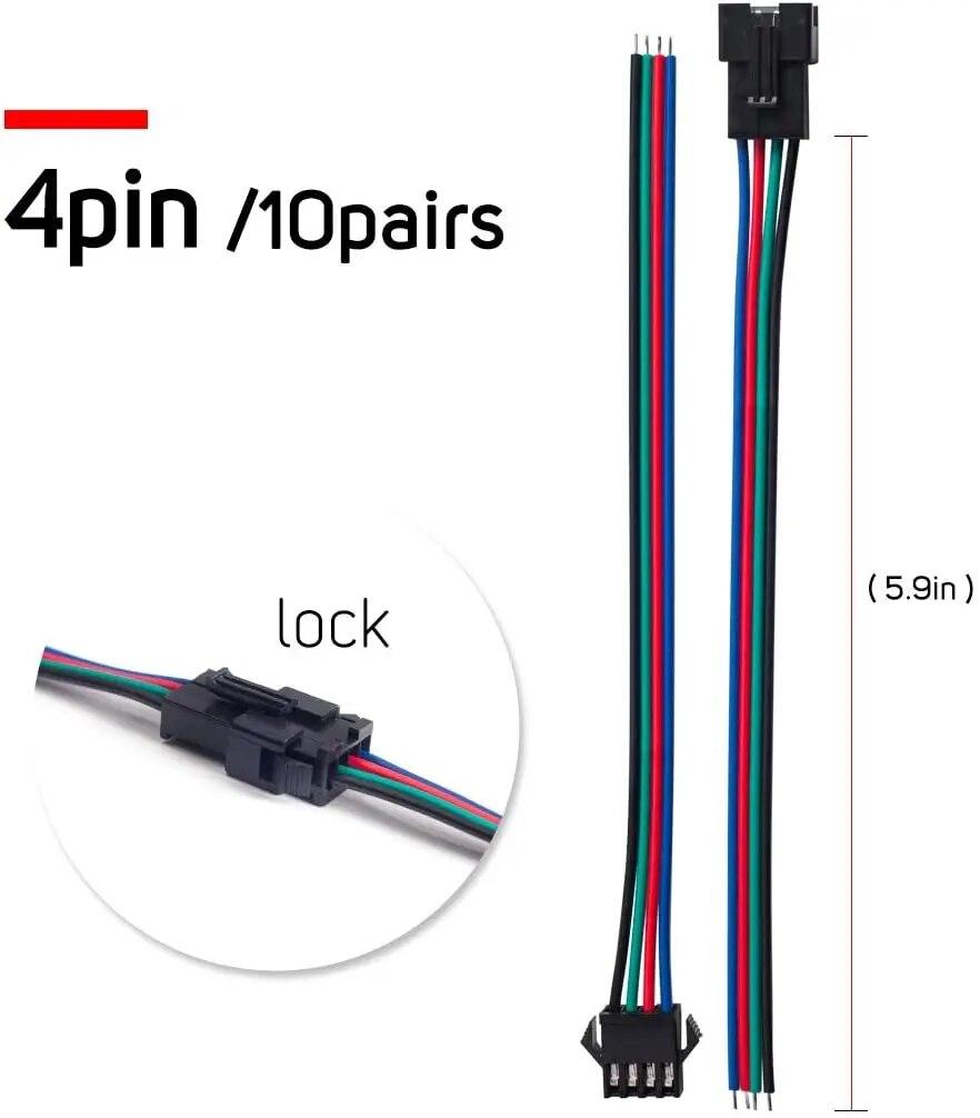 10 Pairs 2/3/4/5pin SM JST 15cm Cable Female/Male Connectors for Led Strip RGB 5050 3528 WS2801 APA02 WS2815 WS2813