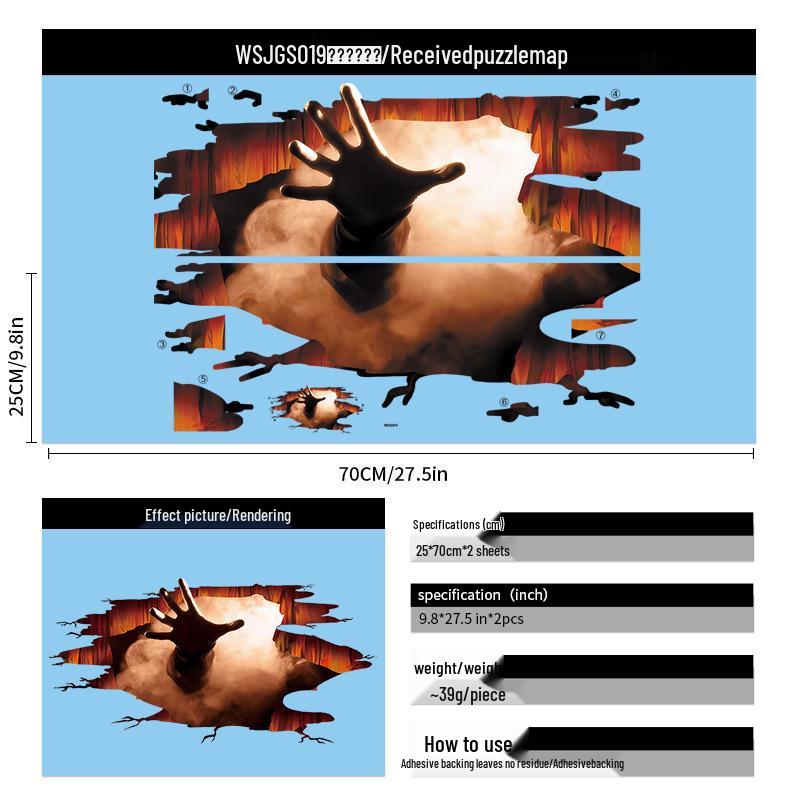 2025 Halloween Scary Skeleton & Red Eye Wall Sticker for Haunted House Décor