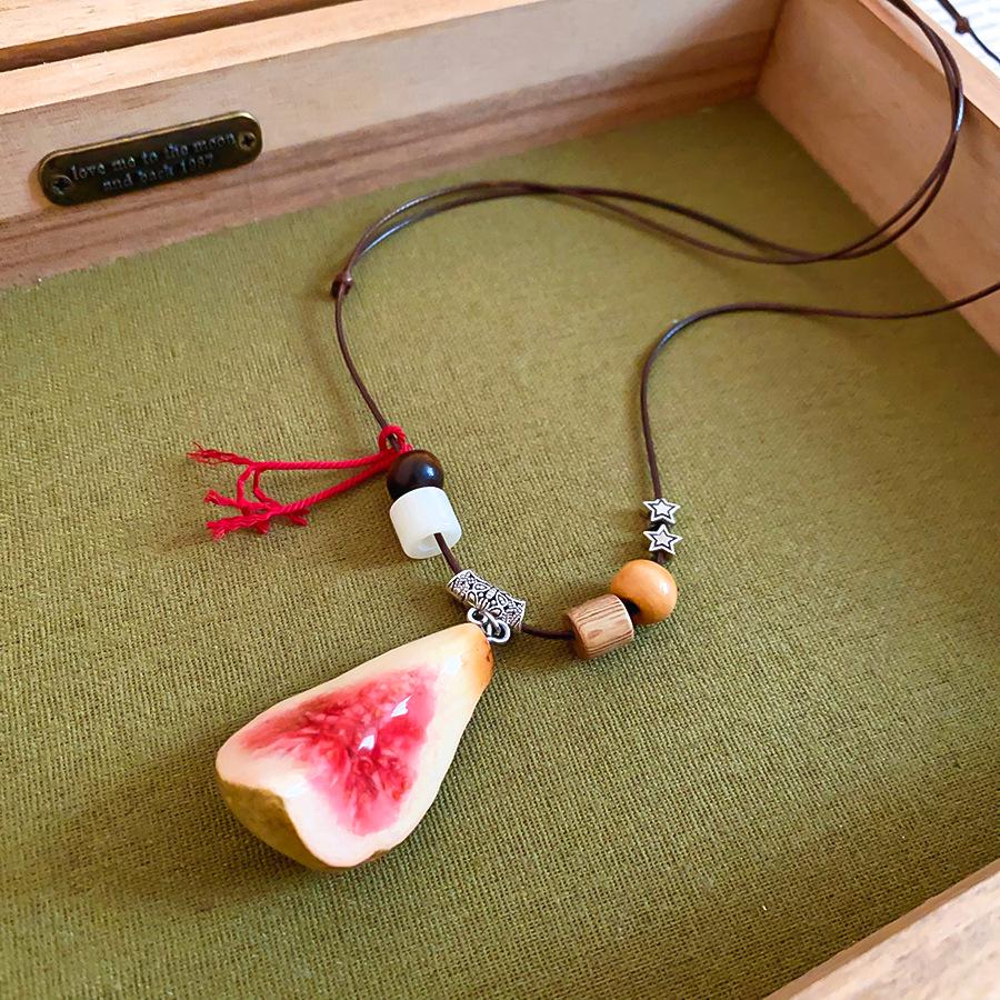 Dopamine Resin Orange Pitaya Watermelon Bead Leather Necklace - Personalized High-End Sweater Chain for Women