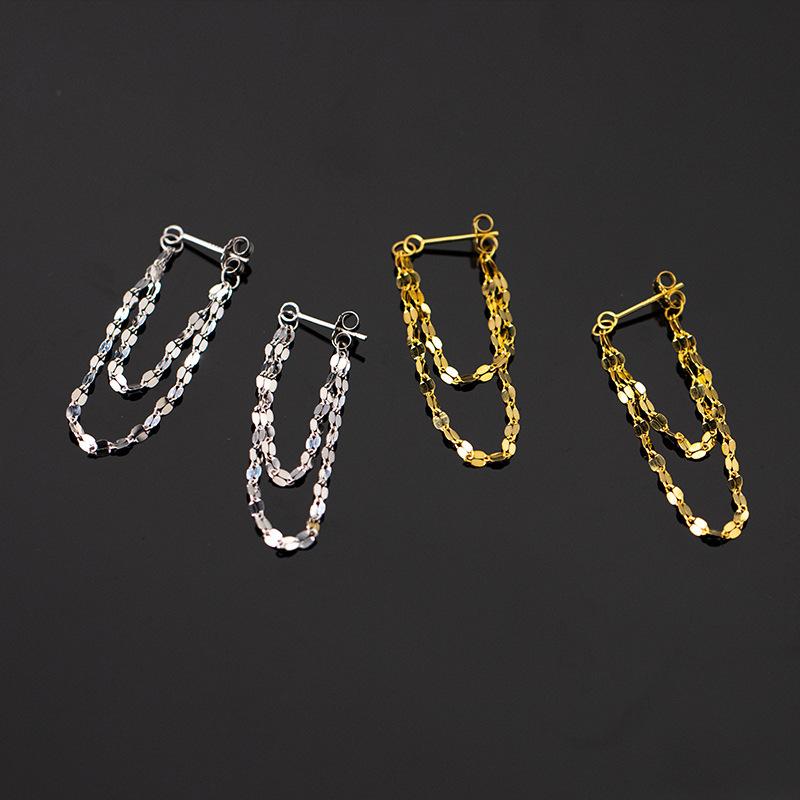 925 Silver Double Layered Tassel Earrings, Long Sparkling Chain Earrings, Exquisite And Fashionable Jewelry