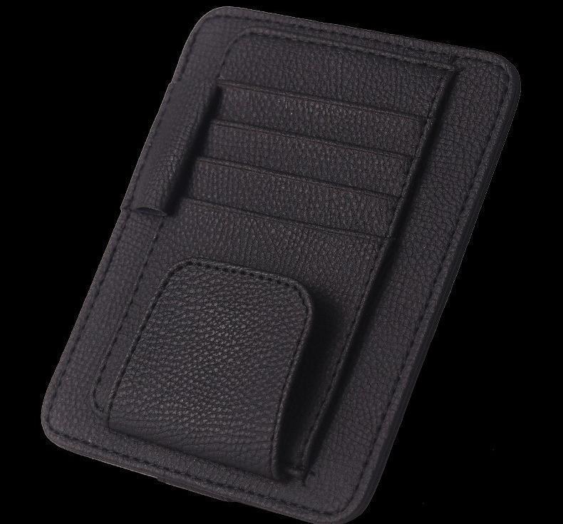 Multifunctional Leather Car Sun Visor Organizer with Glasses Clip and Card Holder