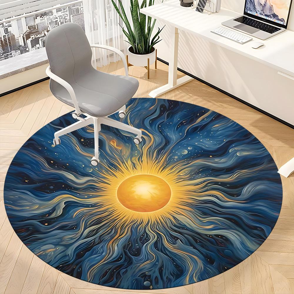 1pc Sunburst Mandala Chair Carpet for Office, Soft, Non-Slip Polyester Mat, Office, Living Room, Bedroom, Durable Polyester yy251207105
