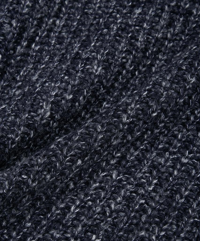 NODU Adn Heathered Hatch Round Semi-Overfit Long Sleeve Knit [Navy]