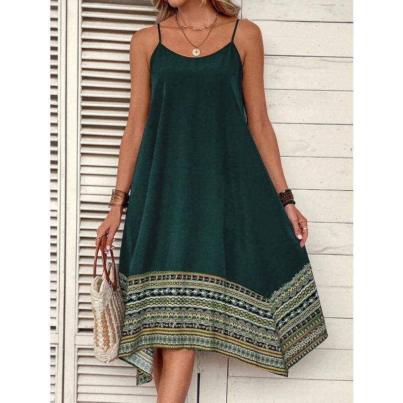 

Женское модное свободное платье-халтер с неровным подолом XL темно-зеленого