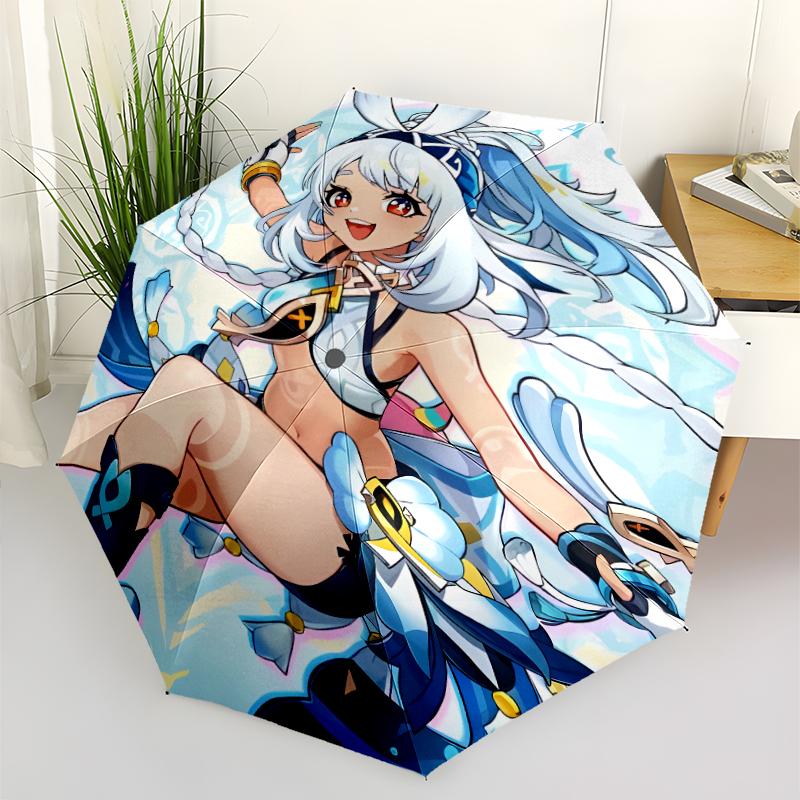 Genshin Impact characters Print Automatic Umbrella, 8 Rib Iron Frame, Plastic Handle, Suitable for Outdoor Travel &Daily , Ideal Gift