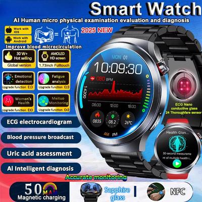 2025 New AI Micro Physical Examination ECG SmartWatch Blood Pressure Emotional Detection Fatigue Monitoring Smartwatch ECG+PPG