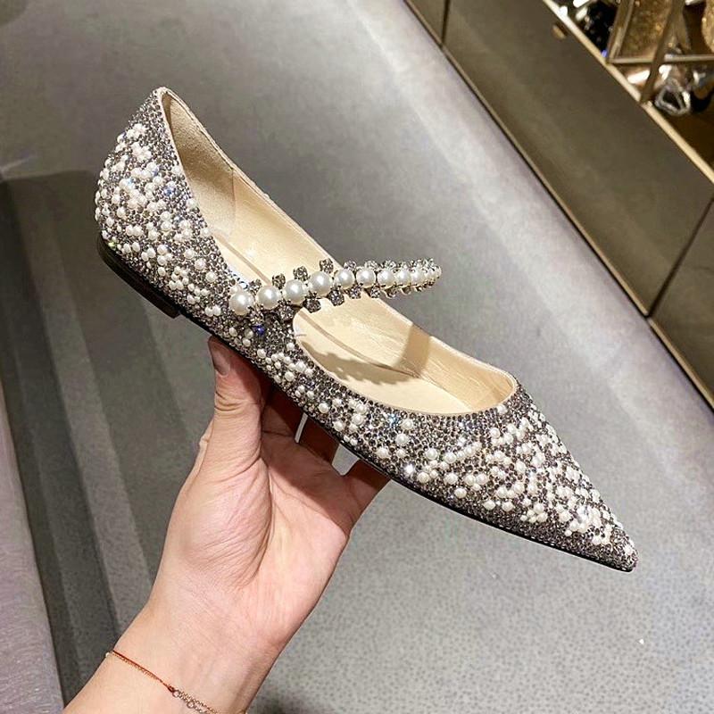 Luxury Brand Women Rhinestone Pumps Pointed Toe Heel String Bead Wedding Shoes Women Elegant Design High Heels Ladies Pumps