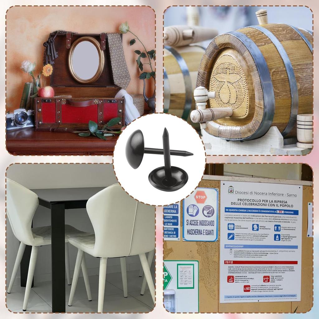 100Pcs Upholstery Tacks Black - 7x13mm Furniture Thumb Tacks - Metal Thumb Tack Round Head P Decorative Upholstery Nails for Cork Board DIY Projects