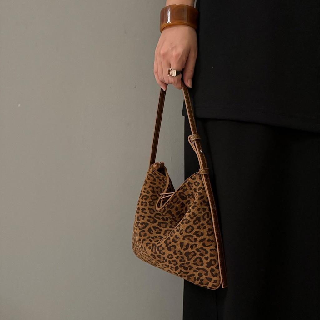 Vintage leopard print small tote bag underarm bag niche design bag 2025 daily slack shoulder messenger bag