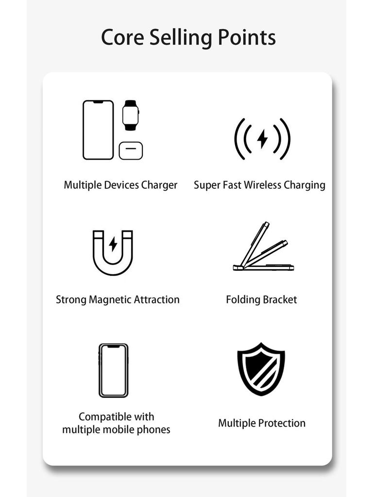 3-in-1 Foldable Wireless Charger Stand for Phone, Watch, and Earbuds