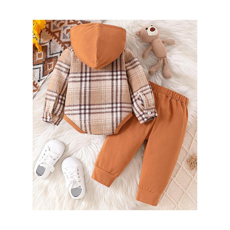 Kariertes Farbverlaufs-Kapuzenshirt und Strampler mit langen Hosen für Kinder - Herbst-/Wintermode