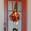 LED Fall Wreath Thanksgiving Long Leg Dwarf Wreaths Ornament With Maple Leaves Faceless Old Man Autumns Decorations For Front Door, Porch, Window