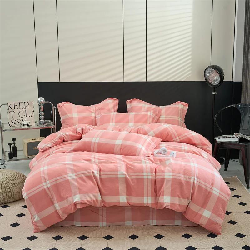 New Cotton Quilt Cover Plaid Yarn-dyed Washed Single Douvet Bed 160x210 220x240 Skin Friendly Comfortable Large Size Bedding