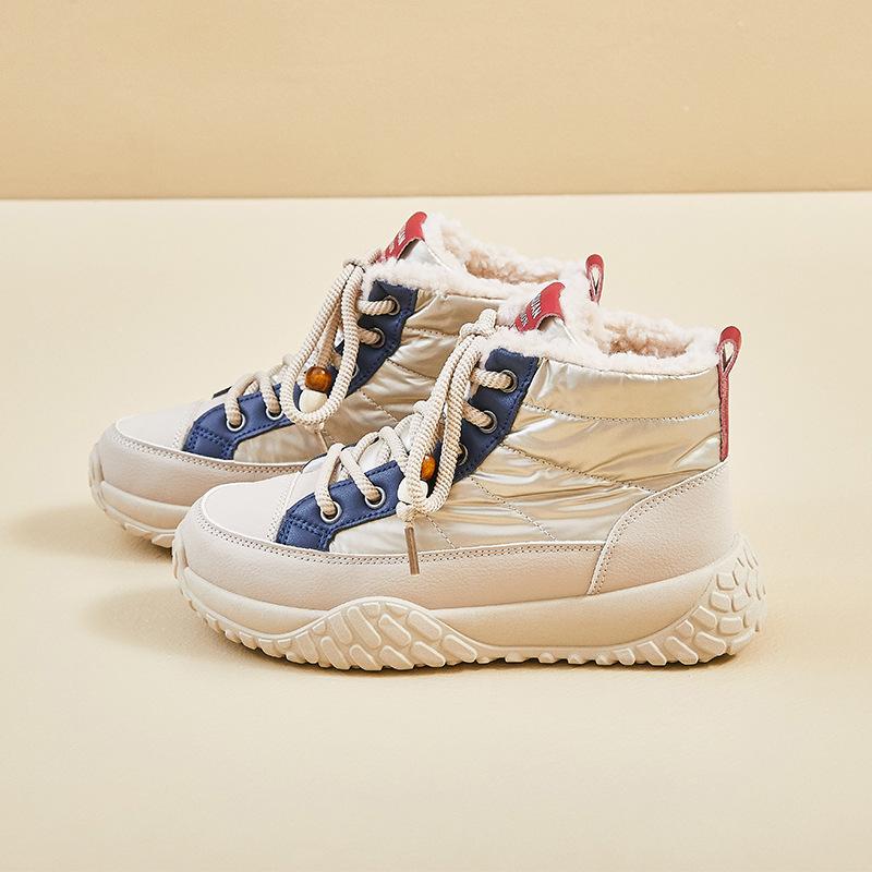 Winter Chunky Platform Snow Boots for Women Anti-Slip Walking Shoes With Fur Lined Comfortable Lace-up Sneakers Women's Outdoor Warm Short Booties