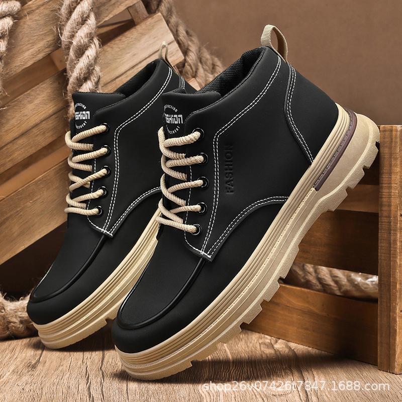 

Autumn men s shoes high-top Martin boots men s trend versatile platform tooling boots leather boots sports and leisure board shoes trendy shoes 39 чёрный