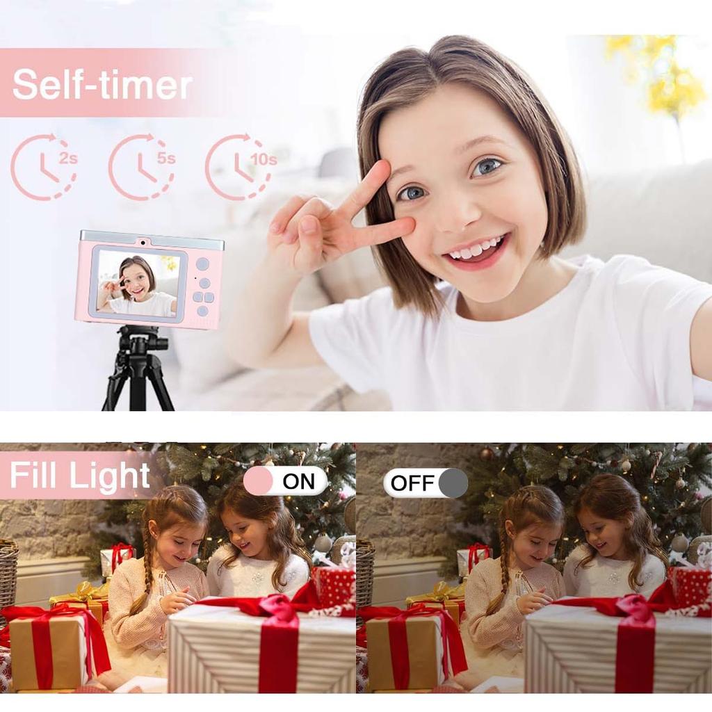 Cameră duală Camere de jucărie pentru copii Lumină de umplere inel pentru copii Camera digitală 1080P Înregistrare video cu card 64G Fată băiat Cadou de aniversare