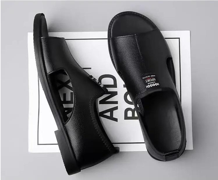 

Мужские сандалии 2025 года, новые дышащие пляжные туфли, полые, модные, нескользящие, верхняя одежда, повседневные, большие размеры, кожаные сандалии для мужчин 38