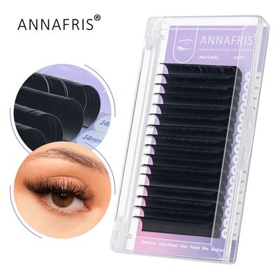 ANNAFRIS Estensione Ciglia CD Curl 0,05mm Volume di fornitura individuale Ciglia finte visone Naturale Premium Nero opaco 16 file/Vassoio Maquiagem