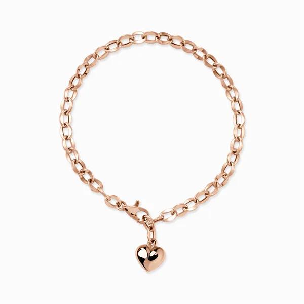 14K Hollow Volume Heart Link Chain Bracelet Small