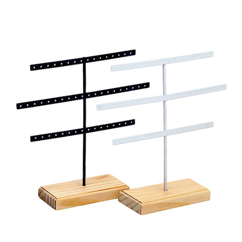 Fashion 52 Holes Earrings Display Stand Iron Necklace Bracelet Anklet Stud Earring Jewelry Storage Rack Holder With Wooden Base