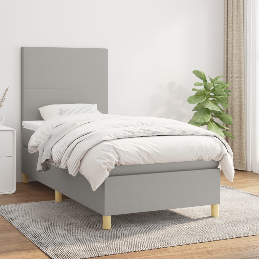 Box Spring Bed with Mattress Light Gray 80 x 200 cm Fabric