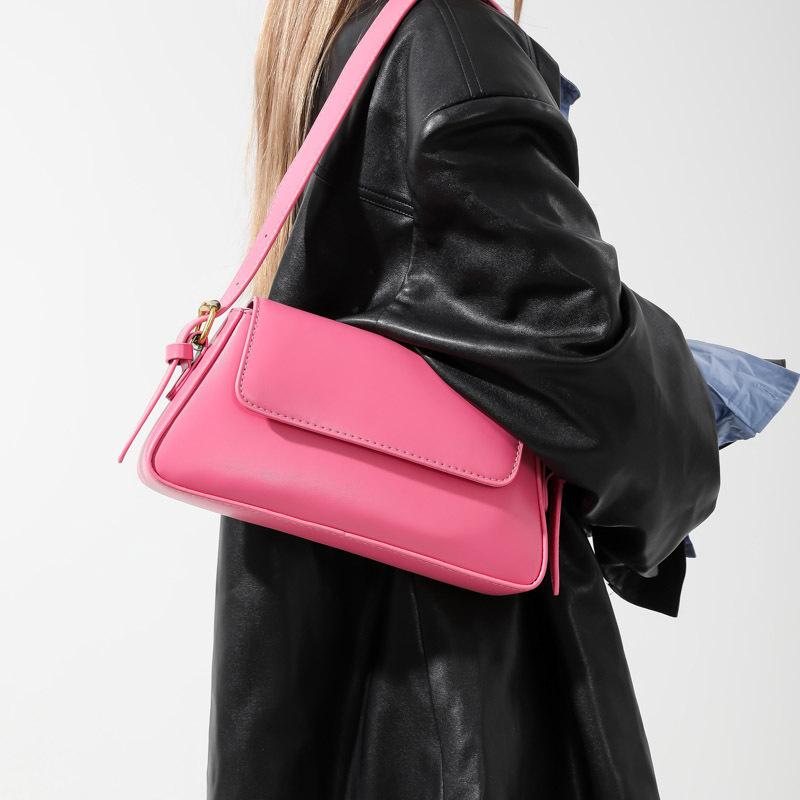 

Зимняя новая простая и лаконичная цветная сумка-багет под мышкой, модная, для通勤, универсальная женская сумка через плечо, на каждый день 26*5.5*14 розовый