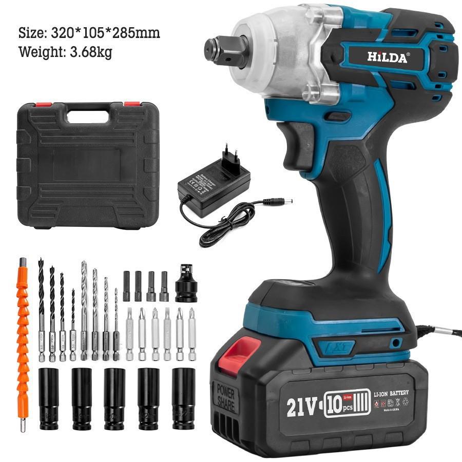 HILDA High Torque Brushless Electric Wrench with Adjustable Torque and Rechargeable Lithium Battery