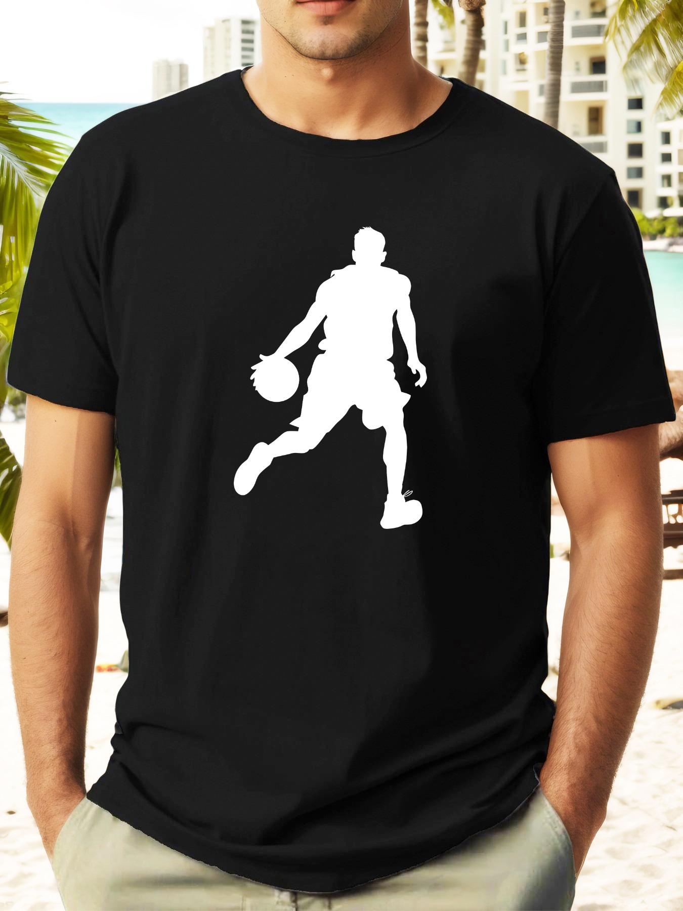 Basketball Player Silhouette Cotton T-shirt - Casual Crew Neck L