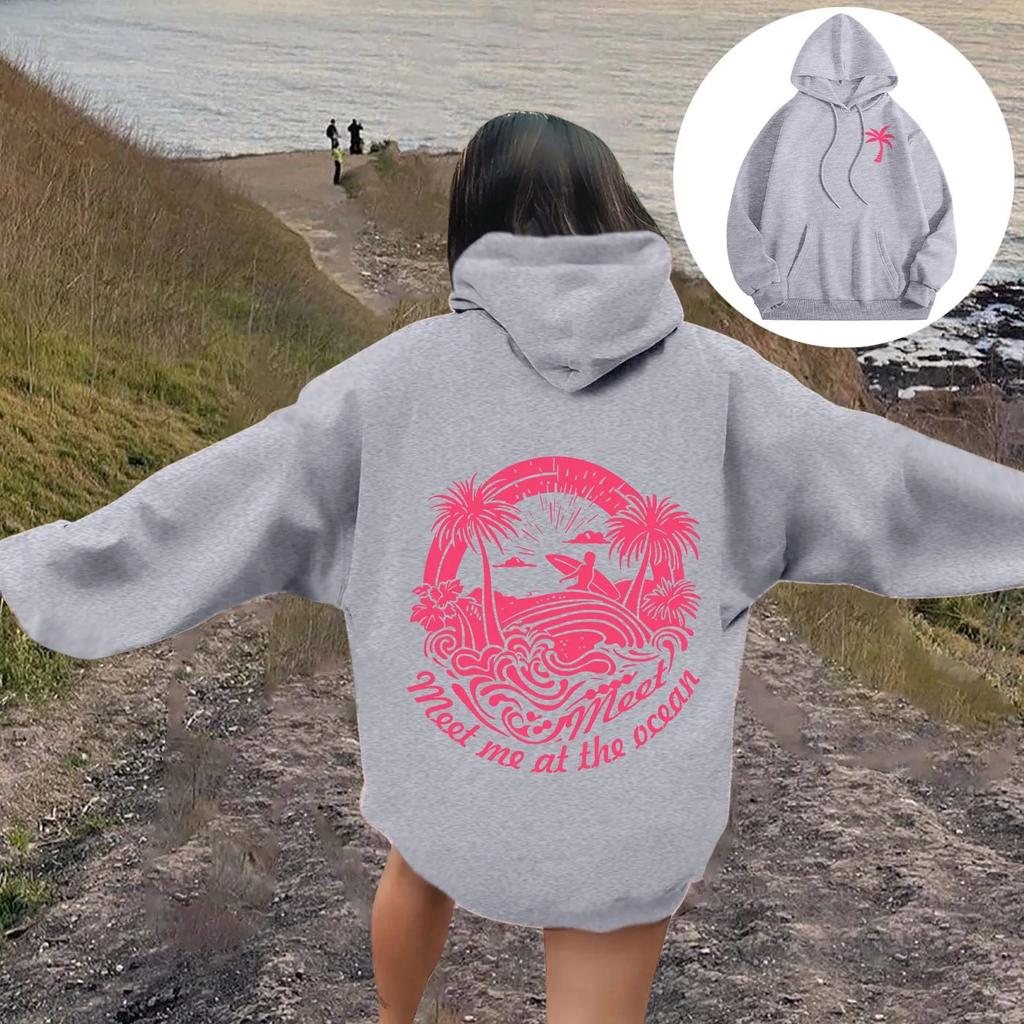 2025 Women's Letter Graphics Printed Hoodie Autumn Winter Hoodies Long Sleeved Pockets Pullover Casual Streetwear Sweatshirts