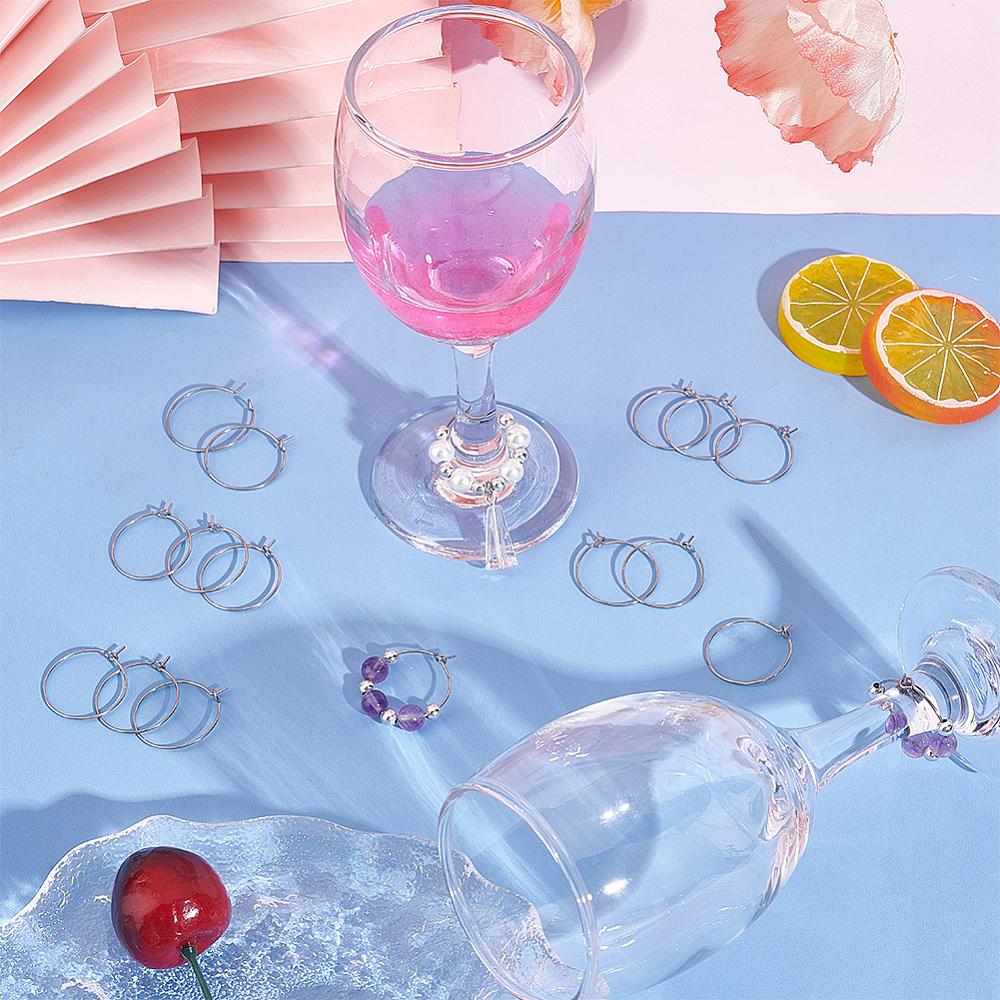 120Pcs 316 Surgical Stainless Steel Hoop Earring Findings Wine Glass Charms Rings with 200Pcs 304 Stainless Steel Jump Rings Stainless Steel Color