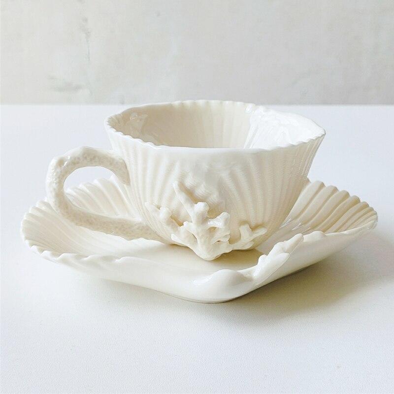 Tasses à café et cafetières en céramique de haute qualité avec motif de coquillages corail tasses en céramique thé de l'après-midi créatif céramique Tazas De tasses à café