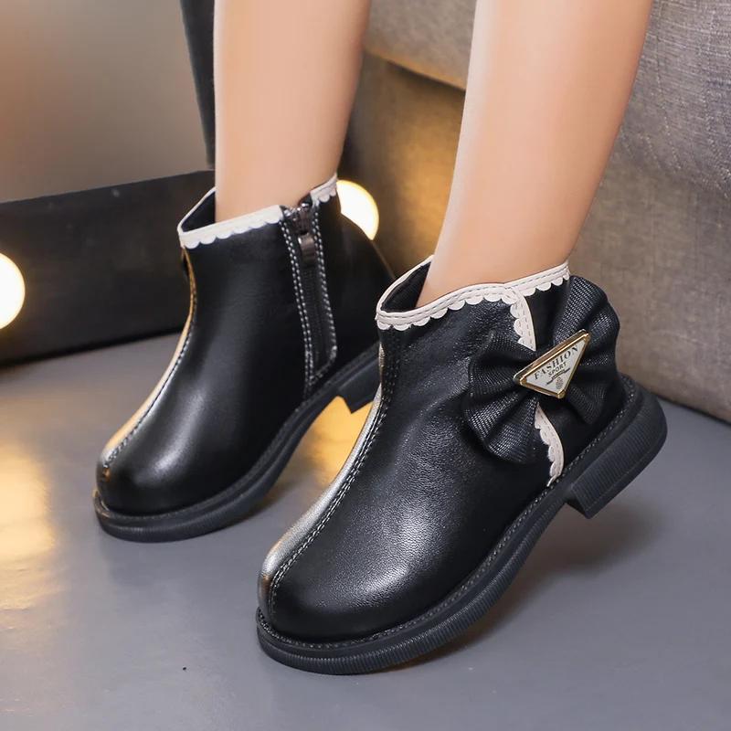 Kids Casual Boots for Girls Bow Lace Solid Color Sewing Cute 2024 Spring Autumn New Children Fashion Short Boots Princess Shoes