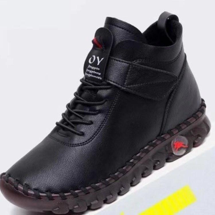 2025 Winter New Velvet Thickened Foreign Trade Large Size Velcro Short Cotton Shoes Hand-stitched Thick Heel Women