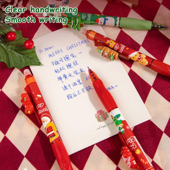 6 Stück Weihnachten Radierbare Gelstifte Niedliche Einziehbare Blaue Tintenstifte mit 0,5 mm Feiner Spitze Cartoon Schulbürobedarf