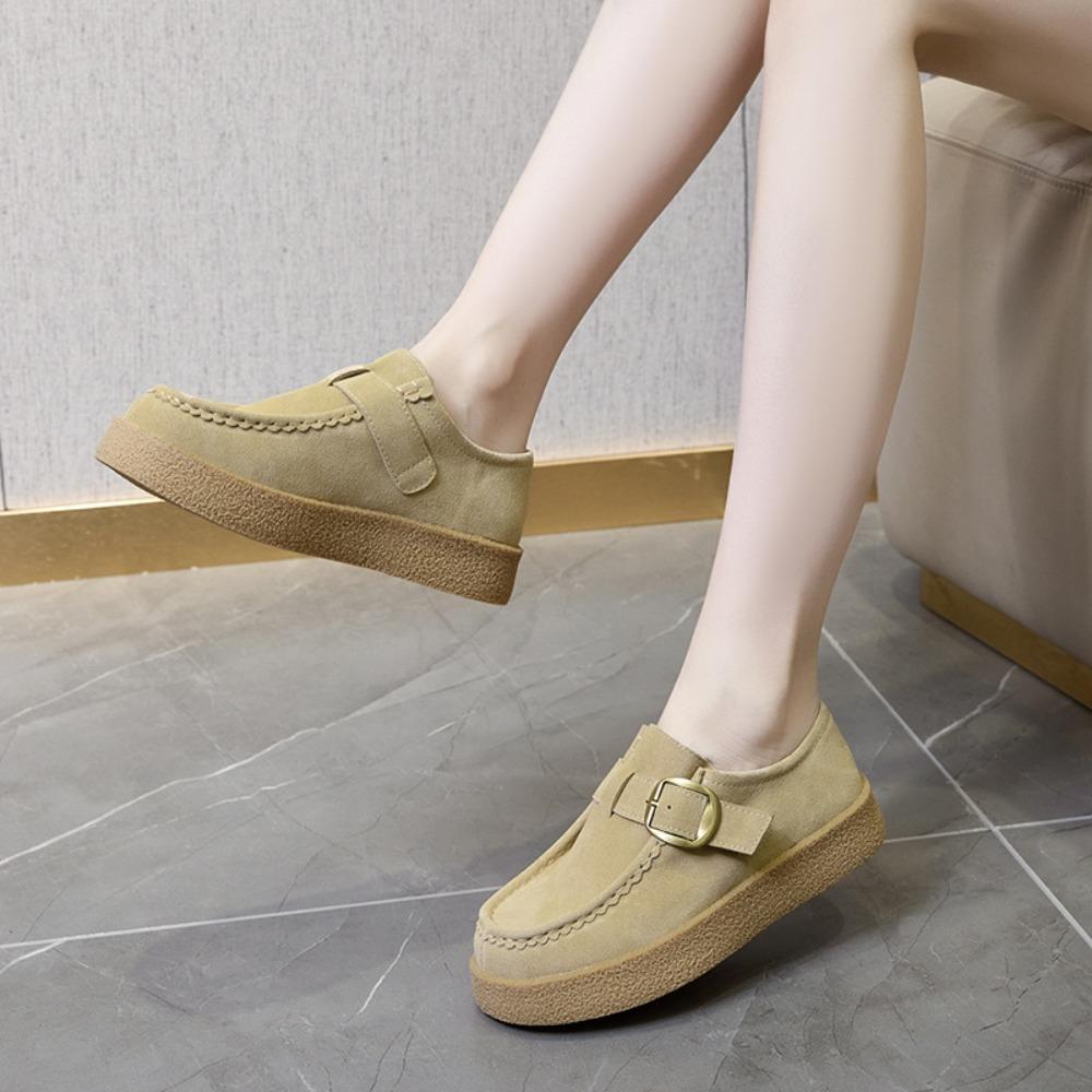 Women's Loafers Genuine Leather Woman Shoes Spring New Matte Leather Casual Shoes Women's Platform Belt Buckle Women's Shoes