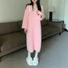 Gentle Wind White Imitation Mink Velvet Medium and Long Pullover Sweater V-neck Loose Lazy Knitted Dress Women's Autumn and Winter