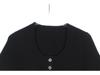 2025 Early Spring French Style Black Slimming Knitted Dress with Round Neck & Short Sleeves