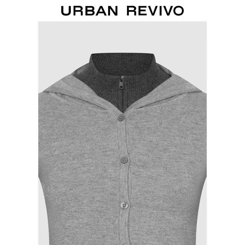 UR2025 Women's Faux Two-Piece Hooded Knit Cardigan