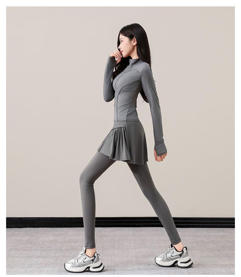 Women's High-End Yoga & Pilates Suit: Jacket, Skirt, Pants for Autumn/Winter 2024 Fitness & Running