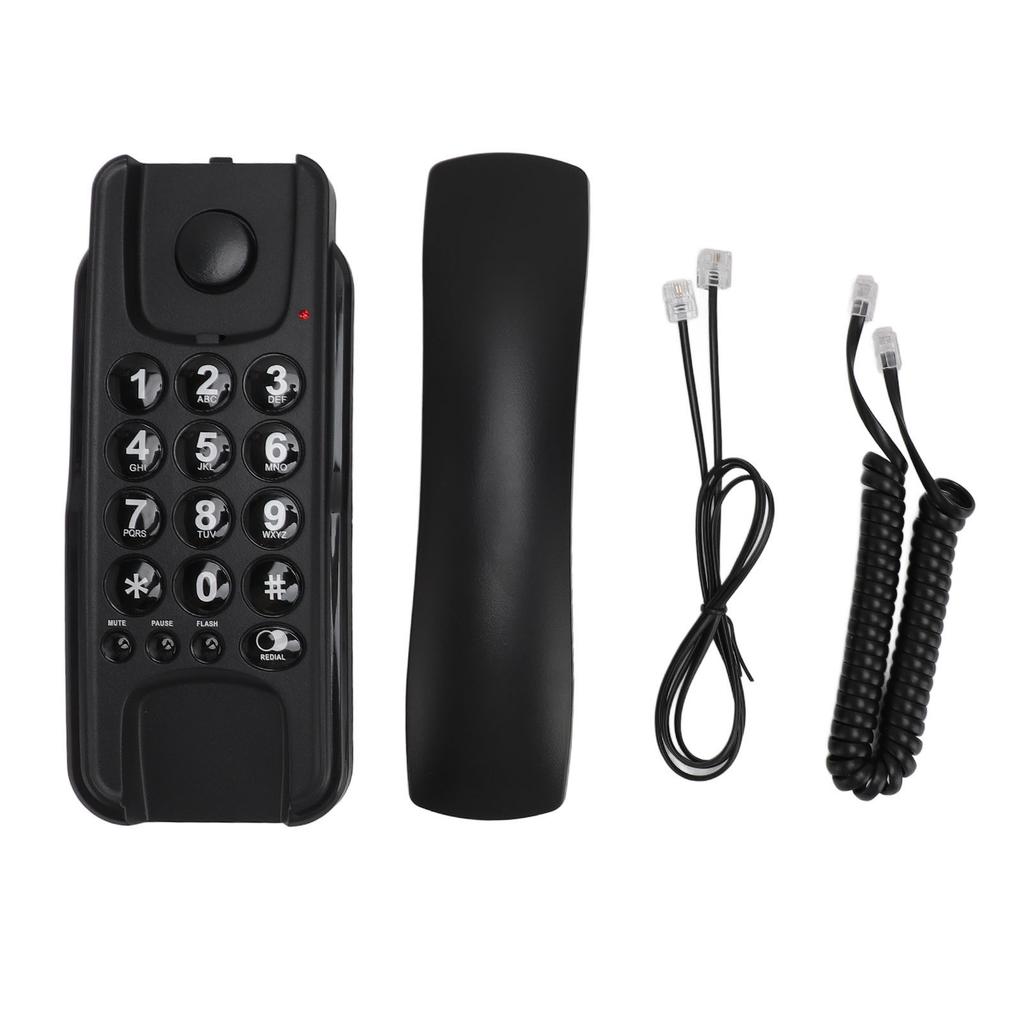 Wall Mount Phone Corded Volume Adjustable Ringer Redial Wall Telephone for Hotel Office Black