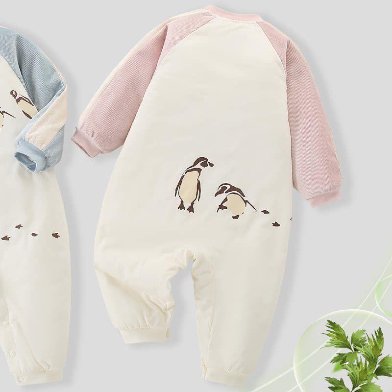 

Brand Children s Clothing 66-90 Size Boys and Girls Winter Clothing with Added Silk Cotton for Warmth, Closed-Crotch Sleepwear, One-Piece Romper Mugwort 6102 Pink 66