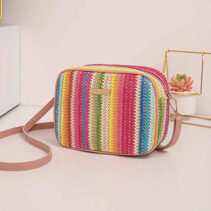 

Rainbow braided simple women s bag versatile fashion trend large capacity shoulder crossbody camera bag красный