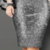 Formal Dress Shiny V Neck Mesh Patchwork Elegant Women Bodycon Dress