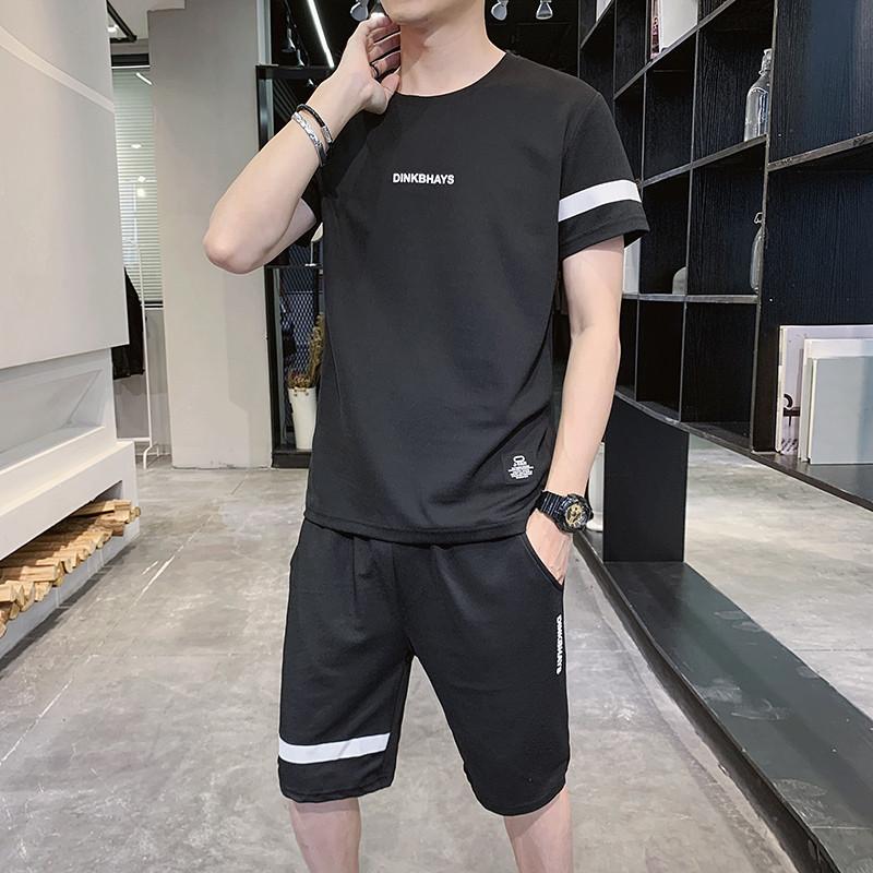Summer Men's Casual Sports Suit Short-sleeved T-shirt Tide Men Small Mesh Leisure Breathable Suit Men